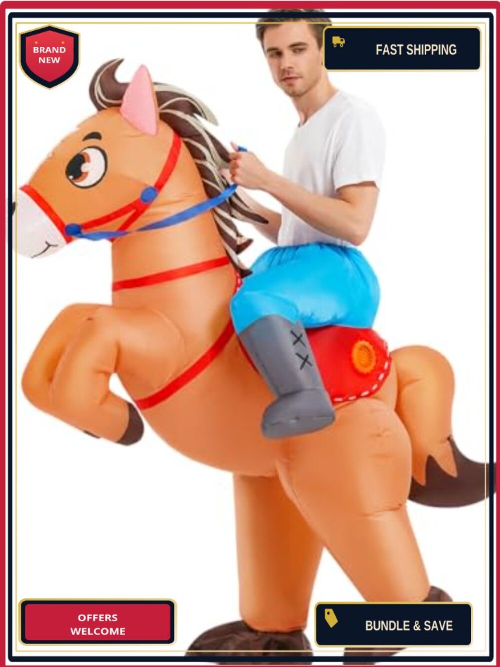 Inflatable Horse Costume Adult Blow Up Ride On Suit for Men Women